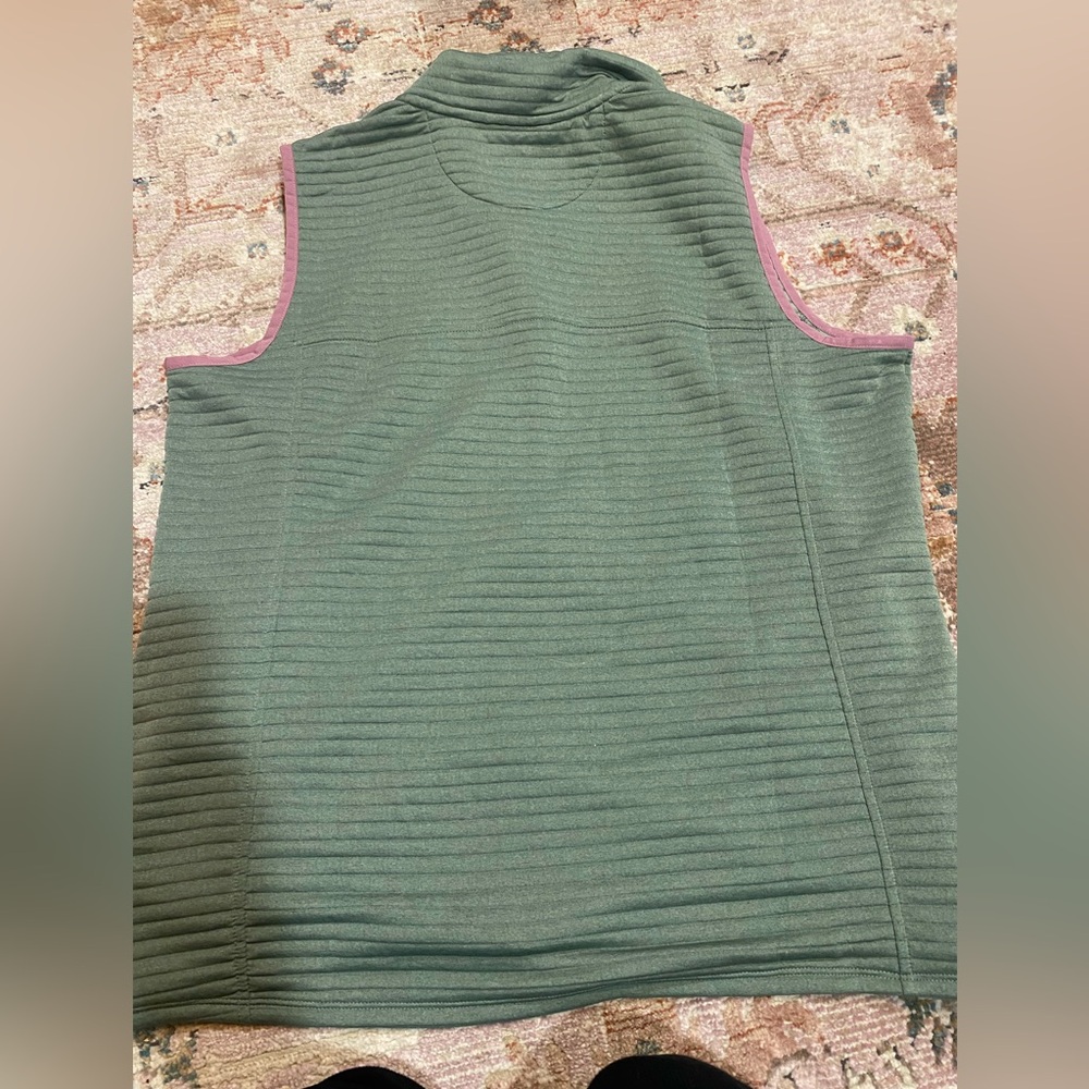 L.L. Bean Green Striped Fleece Vest with Pink Trim - Picture 4 of 4